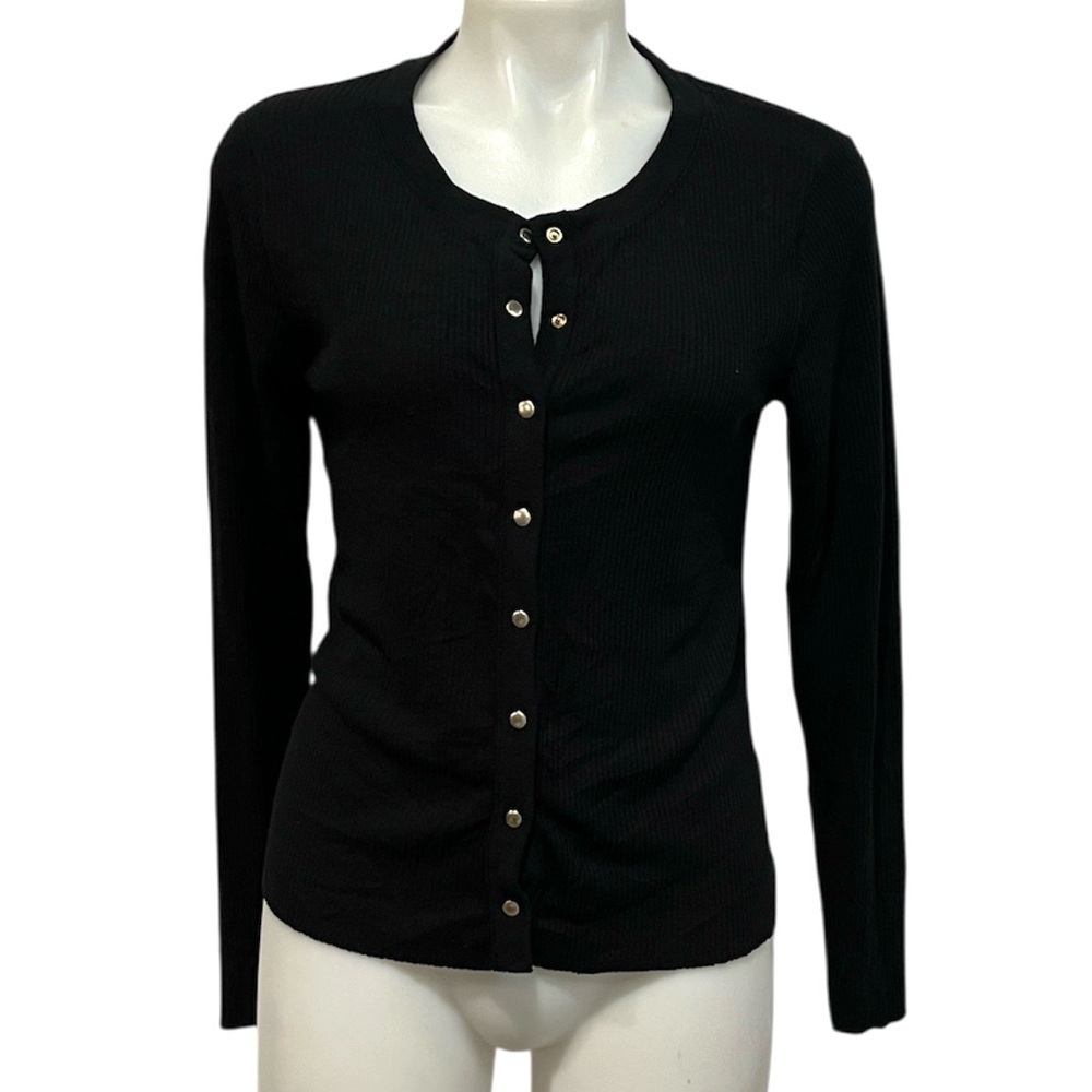Nation LTD black ribbed snap front long sleeve teeshirt/ cardigan M